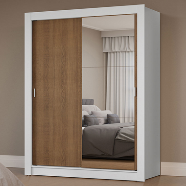 Guarda-Roupa Solteiro 2 Portas de Correr com Espelho Branco/Rustic Milano Madesa