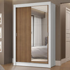 Guarda-Roupa Solteiro 2 Portas de Correr com Espelho 2 Gavetas Branco/Rustic Vivare Madesa