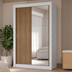 Guarda-Roupa Solteiro 2 Portas de Correr com Espelho 4 Gavetas Branco/Rustic Vivare Plus Madesa