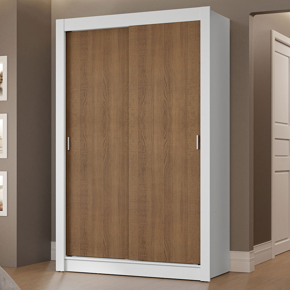 Guarda-Roupa Solteiro 2 Portas de Correr 2 Gavetas Branco/Rustic Vivare Madesa