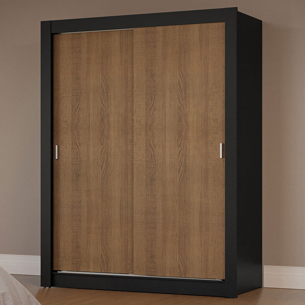 Guarda-Roupa Solteiro 2 Portas de Correr Preto/Rustic Milano Madesa