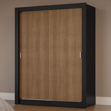 Guarda-Roupa Solteiro 2 Portas de Correr Preto/Rustic Milano Madesa