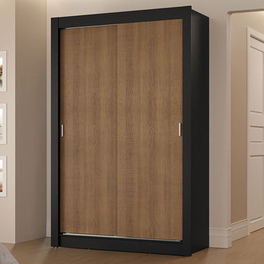 Guarda-Roupa Solteiro 2 Portas de Correr 2 Gavetas Preto/Rustic Vivare Madesa