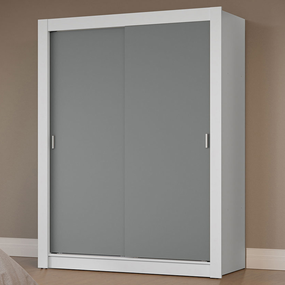 Guarda-Roupa Solteiro 2 Portas de Correr Branco/Cinza Milano Madesa
