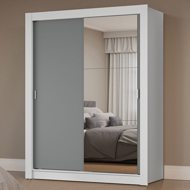 Guarda-Roupa Solteiro 2 Portas de Correr com Espelho Branco/Cinza Milano Madesa