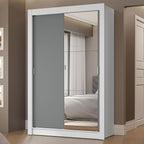 Guarda-Roupa Solteiro 2 Portas de Correr com Espelho 2 Gavetas Branco/Cinza Vivare Madesa