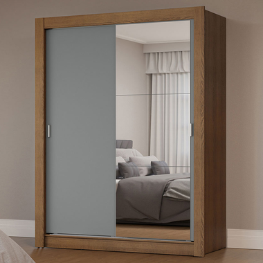 Guarda-Roupa Solteiro 2 Portas de Correr com Espelho Rustic/Cinza Milano Madesa