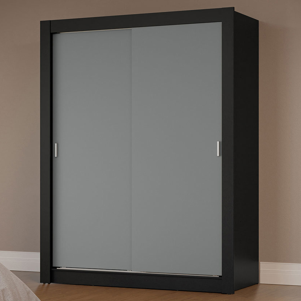 Guarda-Roupa Solteiro 2 Portas de Correr Preto/Cinza Milano Madesa