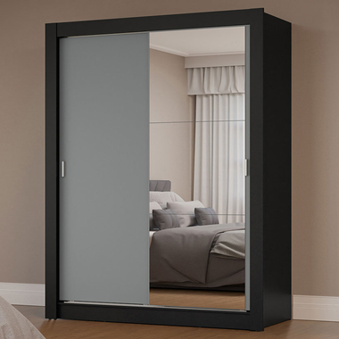 Guarda-Roupa Solteiro 2 Portas de Correr com Espelho Preto/Cinza Milano Madesa