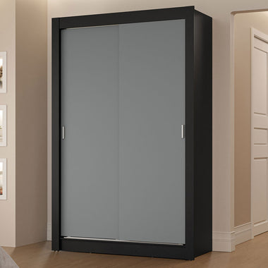 Guarda-Roupa Solteiro 2 Portas de Correr 2 Gavetas Preto/Cinza Vivare Madesa