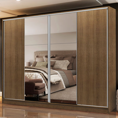 Guarda-Roupa Casal Madesa Apolo 4 Portas de Correr com Espelho Rustic