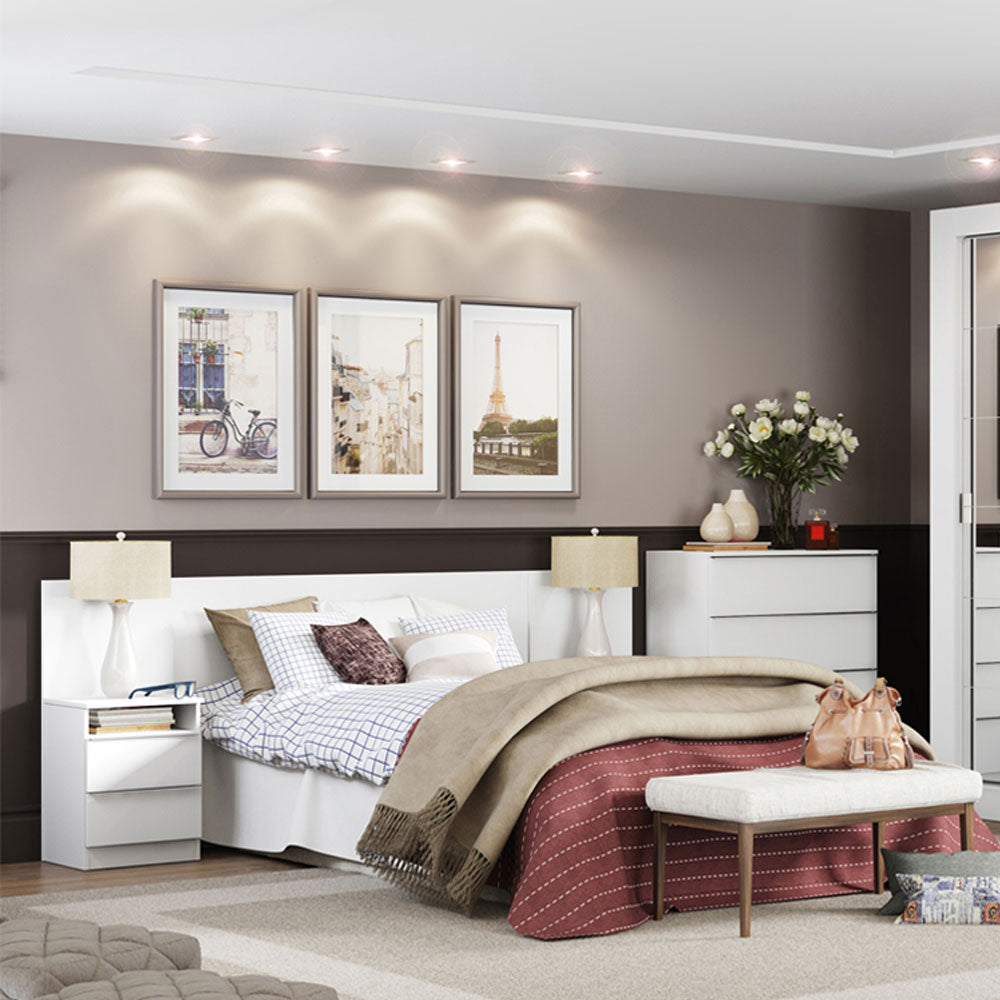 Cabeceira Extensível Madesa com 2 Mesas de Cabeceira Branco