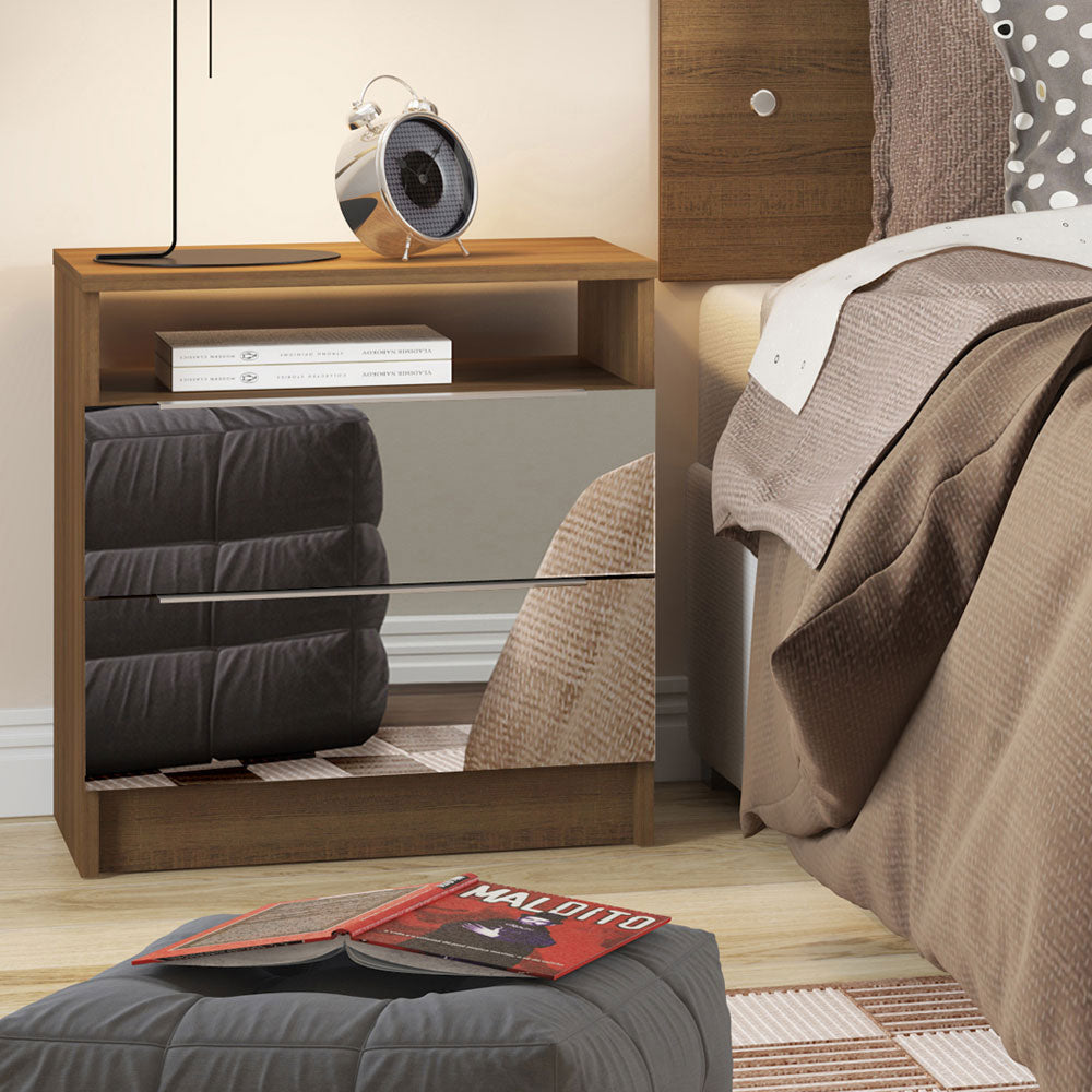 Mesa de Cabeceira Madesa 3227 2 Gavetas com Espelho Rustic