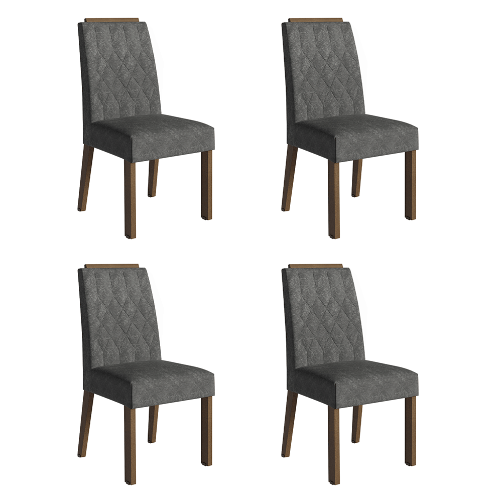 Kit 4 Cadeiras de Jantar 4256 com Espaldar Rustic/Silver Madesa
