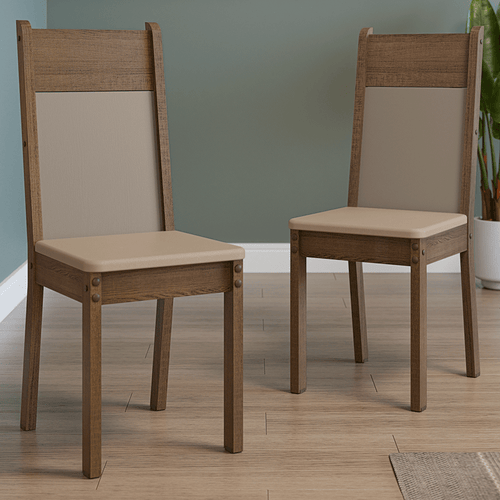 Kit 2 Cadeiras 4280 Madesa Rustic/Sintético Bege | Madesa Móveis