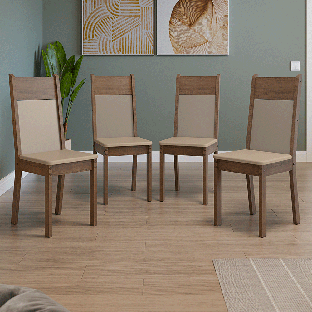 Kit 4 Cadeiras 4280 Madesa Rustic/Crema/Sintético Bege
