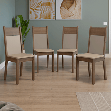 Kit 4 Cadeiras 4280 Madesa Rustic/Crema/Sintético Bege