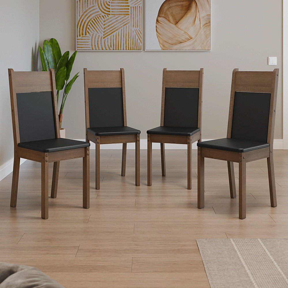 Kit 4 Cadeiras 4280 Madesa Rustic/Preto