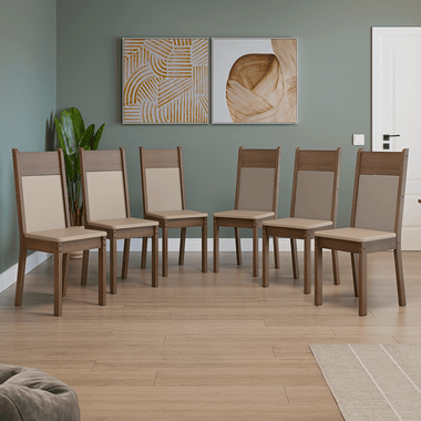 Kit 6 Cadeiras Rustic/Crema/Sintético Bege 4280 Madesa