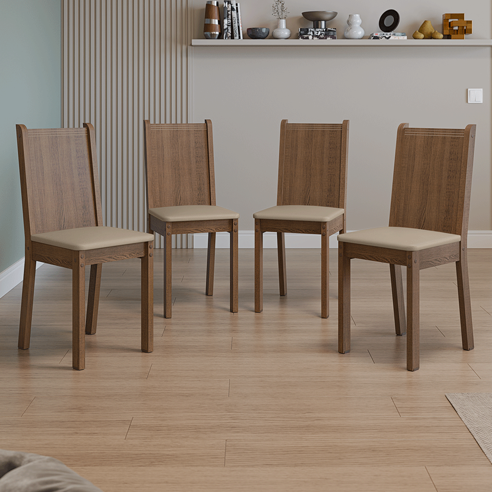 Kit 4 Cadeiras 4290 Madesa Rustic/Sintético Bege