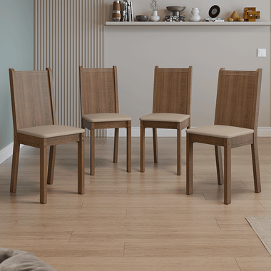 Kit 4 Cadeiras 4290 Madesa Rustic/Sintético Bege