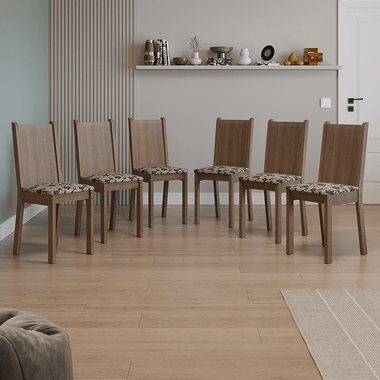 Kit 6 Cadeiras 4290 Madesa Rustic/Bege Marrom