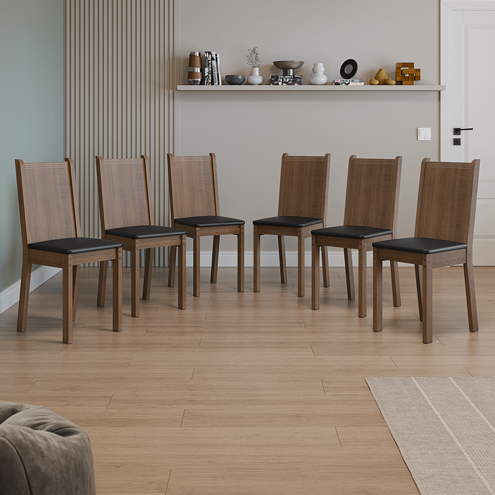 Kit 6 Cadeiras 4290 Madesa Rustic/Sintético Preto