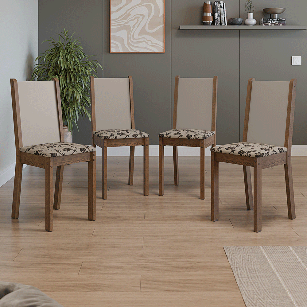 Kit 4 Cadeiras 4291 Madesa Rustic/Crema/Bege Marrom