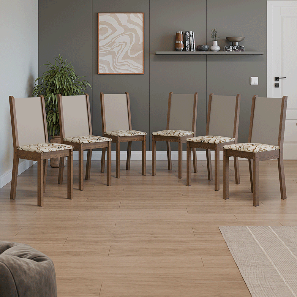 Kit 6 Cadeiras de Jantar 4291 Rustic/Crema/Lírio Bege Madesa
