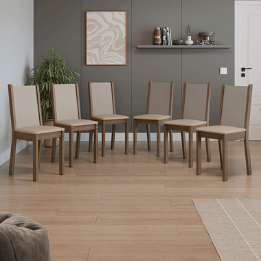 Kit 6 Cadeiras 4291 Madesa Rustic/Crema/Sintético Bege