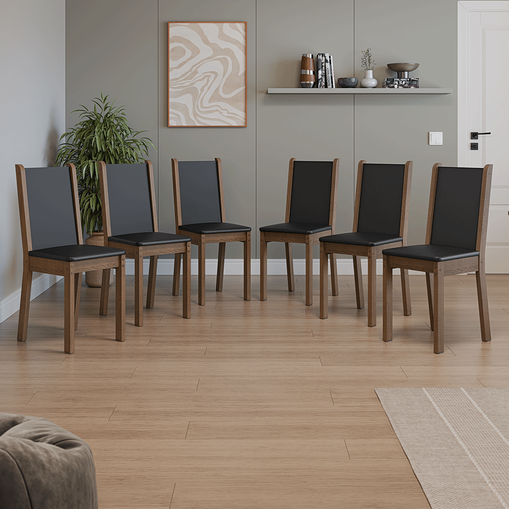 Kit 6 Cadeiras 4291 Madesa Rustic/Preto