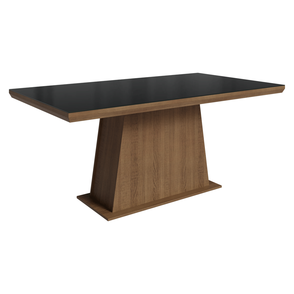 Mesa de Jantar Retangular Tampo com Moldura e Vidro Sobreposto Rustic/Preto 5364 Madesa