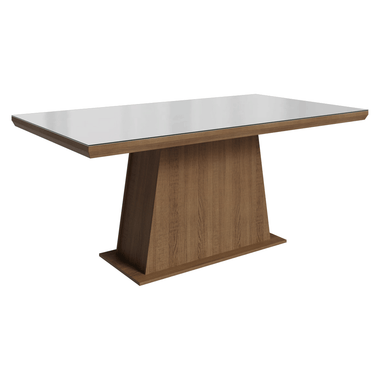 Mesa de Jantar Retangular Tampo com Moldura e Vidro Sobreposto Rustic/Branco 5364 Madesa