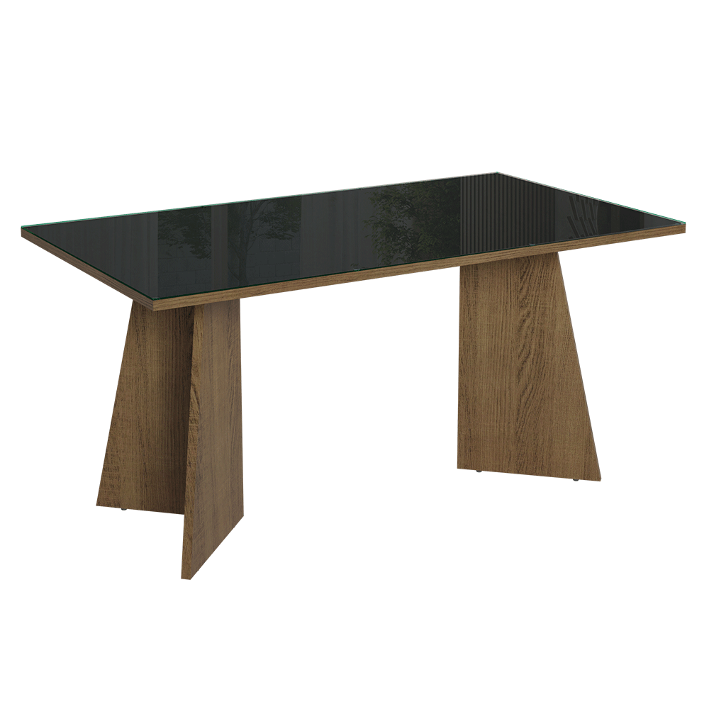 Mesa de Jantar Retangular Tampo de Vidro 5389 Rustic/Preto Madesa