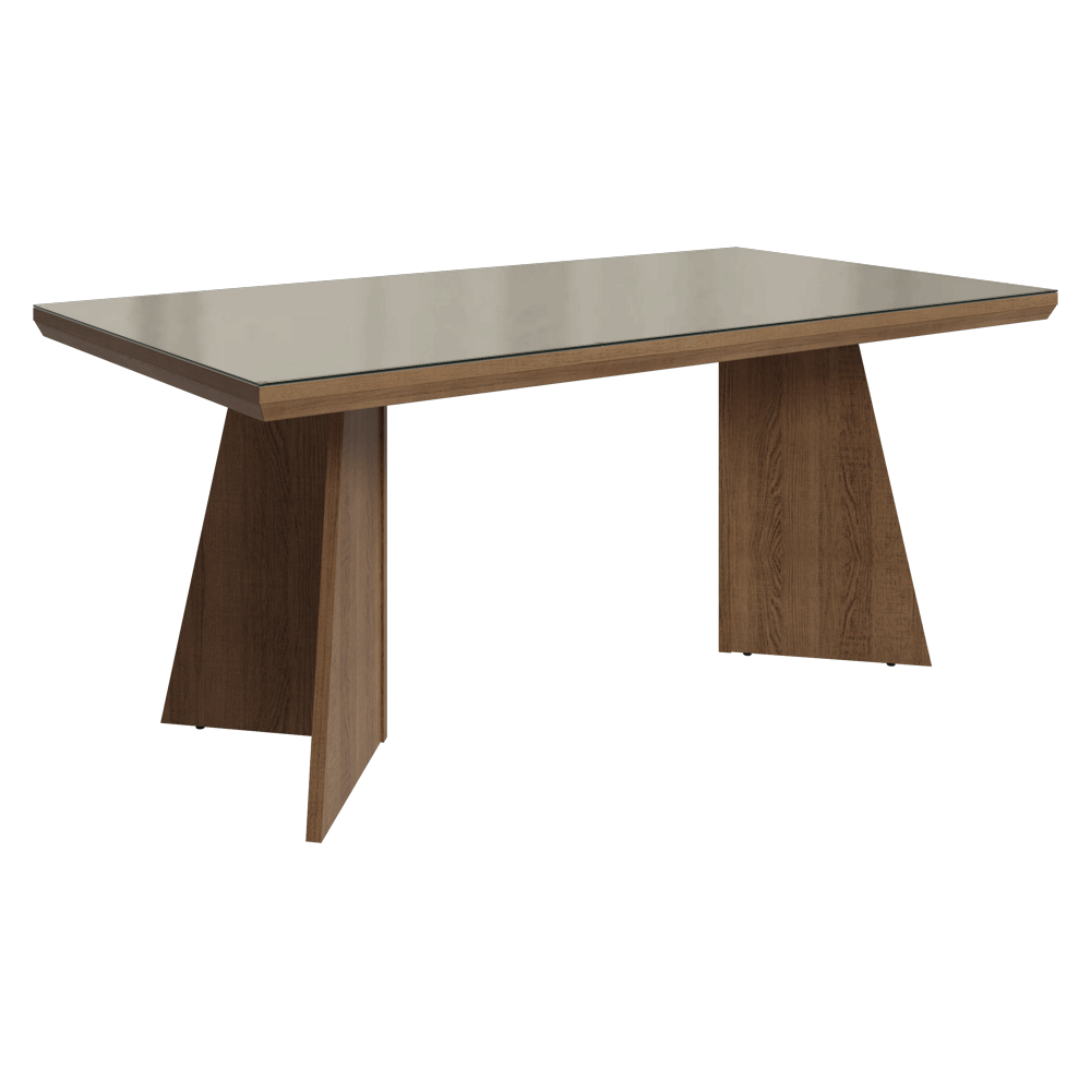 Mesa de Jantar Retangular Tampo com Moldura e Vidro Sobreposto Rustic/Crema 5389 Madesa