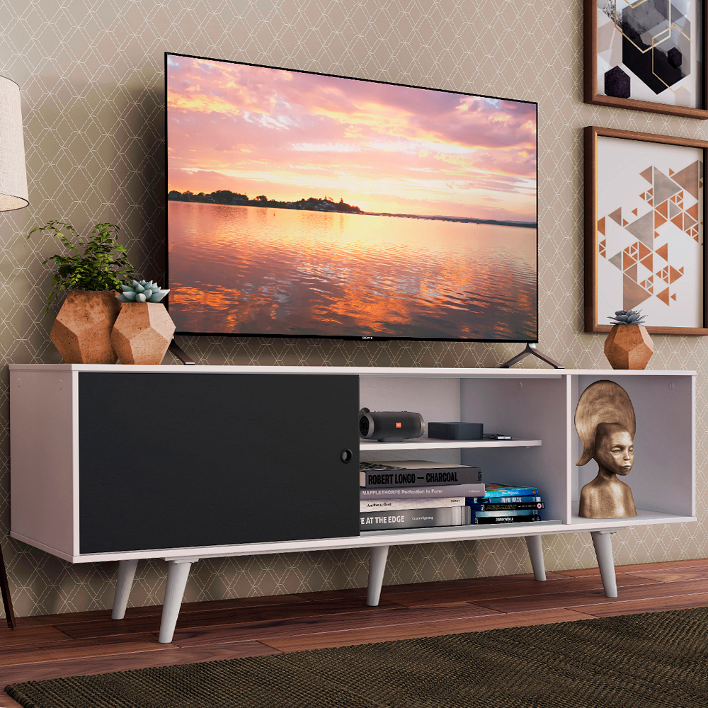 Rack Madesa Dubai para TV até 65 Polegadas com Pés Branco/Preto 7309