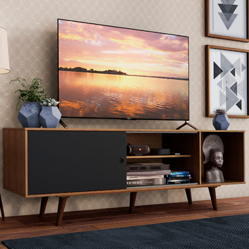 Rack para TV até 65 Polegadas com Pés Rustic/Preto 7K5Z Madesa Dubai