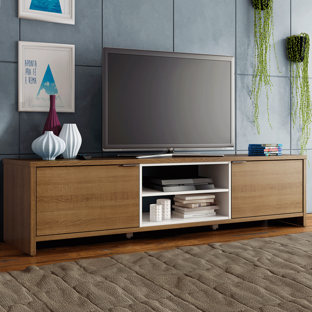 Rack para TV até 75 Polegadas Madesa Metz 180 cm 2 Portas Rustic/Branco