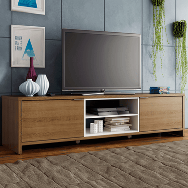 Rack para TV até 75 Polegadas Madesa Metz 180 cm 2 Portas Rustic/Branco