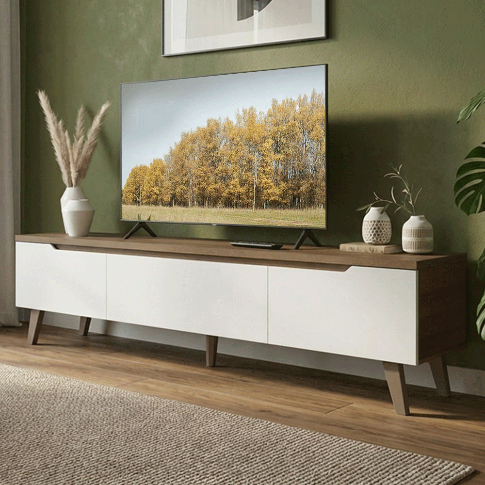 Rack para TV até 75 Polegadas 180 cm 2 Portas 1 Gaveta Rustic/Branco Dune Madesa
