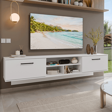 Rack Suspenso para TV até 80 Polegadas 218 cm 2 Portas Branco Agata Madesa