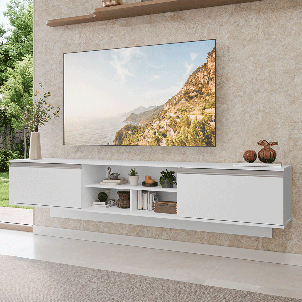 Rack Suspenso para TV até 80 Polegadas 218 cm 2 Portas Branco Glamy Madesa