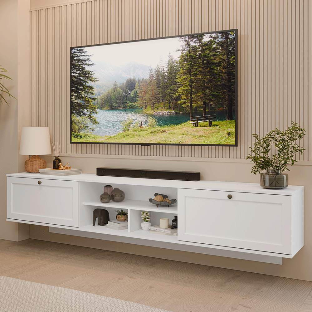 Rack Suspenso para TV até 80 Polegadas 218 cm 2 Portas Branco Vik Madesa