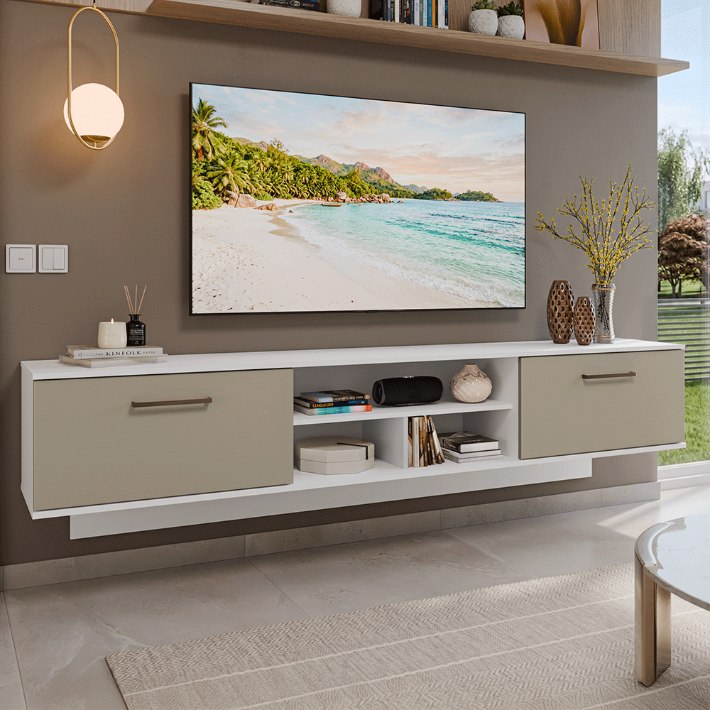 Rack Suspenso para TV até 80 Polegadas 218 cm 2 Portas Branco/Crema Agata Madesa