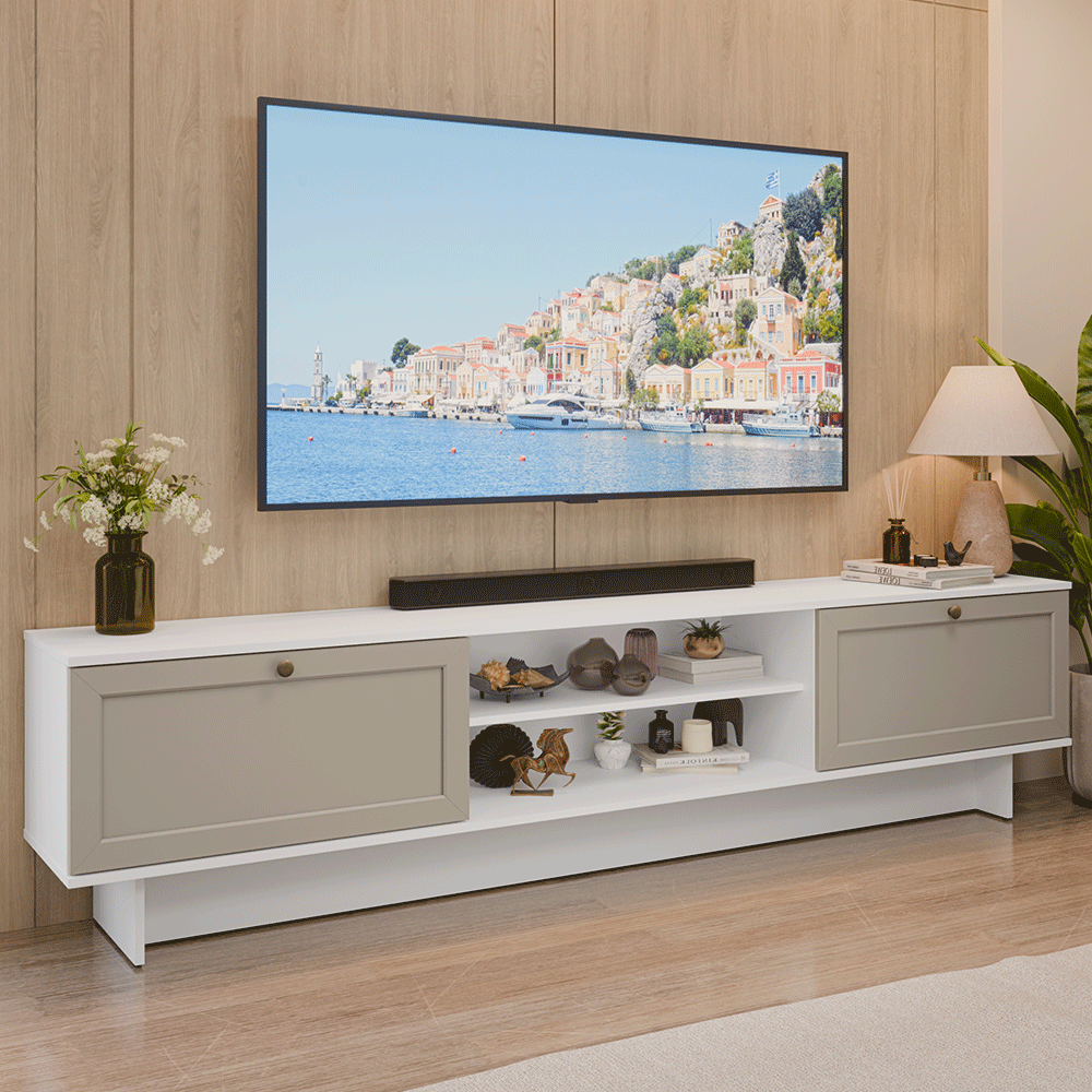 Rack para TV até 80 Polegadas 218 cm 2 Portas Branco/Crema Vik Madesa