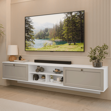 Rack Suspenso para TV até 80 Polegadas 218 cm 2 Portas Branco/Crema Vik Madesa