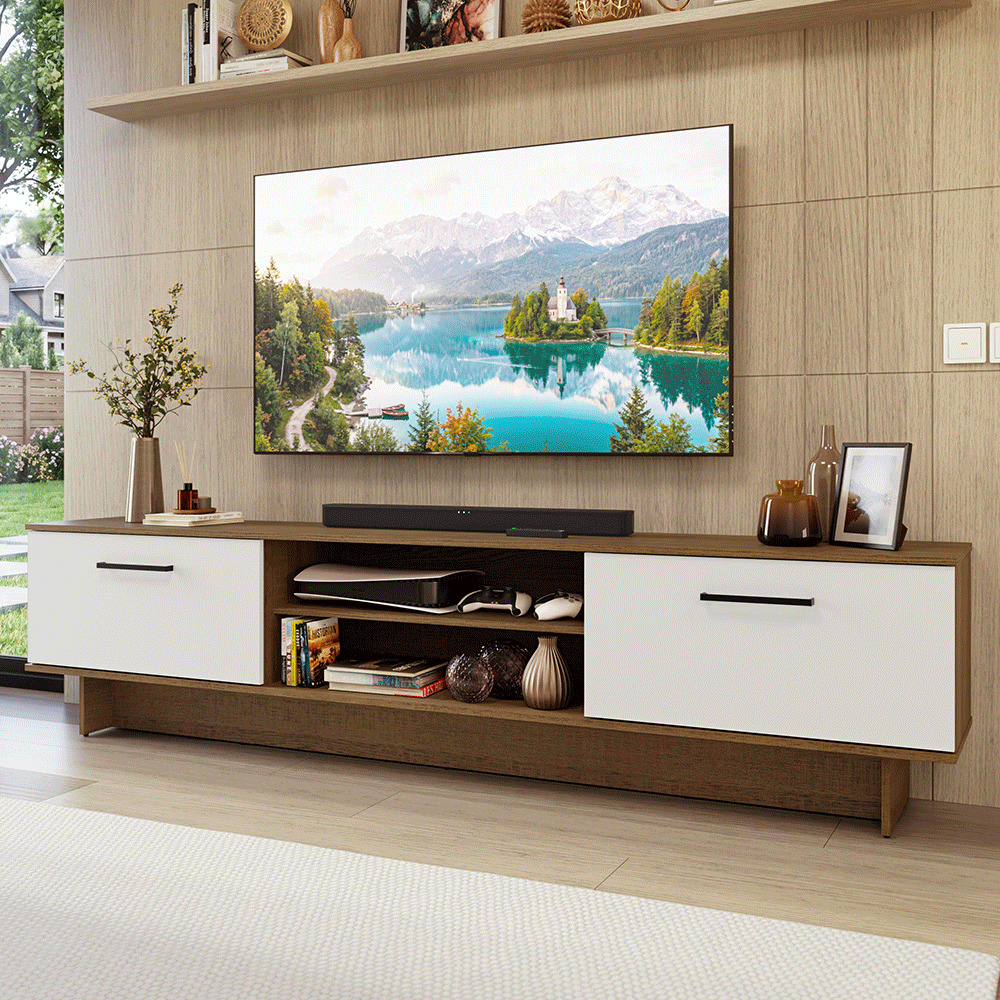 Rack para TV até 80 Polegadas 218 cm 2 Portas Rustic/Branco Agata Madesa