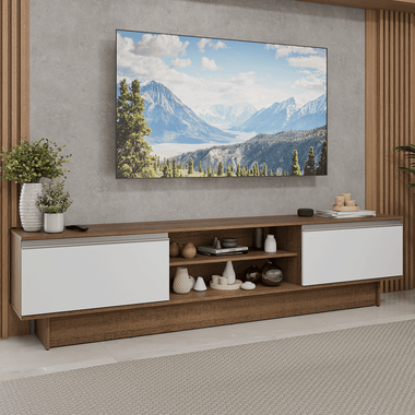 Rack para TV até 80 Polegadas 218 cm 2 Portas Rustic/Branco Glamy Madesa