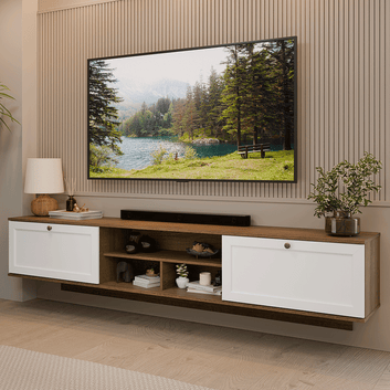 Rack Suspenso para TV até 80 Polegadas 218 cm 2 Portas Rustic/Branco Vik Madesa