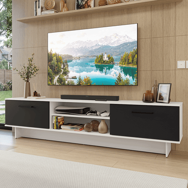 Rack para TV até 80 Polegadas 218 cm 2 Portas Branco/Preto Agata Madesa